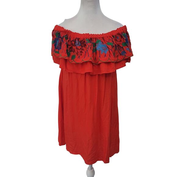 Altar’d State Size S Red Embroidered Off Shoulder Dress Boho Floral Summer - Picture 1 of 9